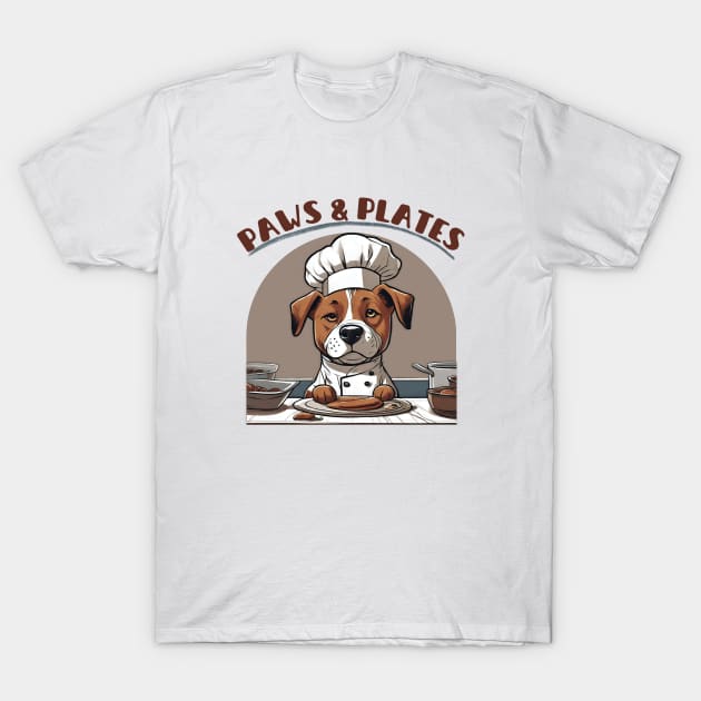 Paws & Plates - Cute Dog Chef Kitchen Apron T-Shirt by Tecnofa